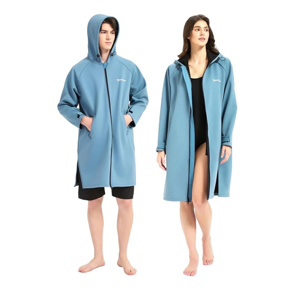 Yinayman Unisex Oversized Swim Parka Waterproof Fleece Lined Changing Robe Blue